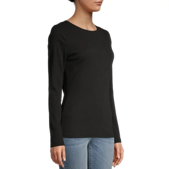 Time and Tru Long Sleeve Ribbed Knit Top Black Size Large - Picture 1 of 9